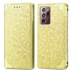 Leather Case Stands Fashionable Pattern Flip Cover Holder S01D for Samsung Galaxy Note 20 Ultra 5G Gold