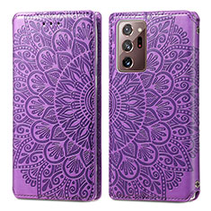 Leather Case Stands Fashionable Pattern Flip Cover Holder S01D for Samsung Galaxy Note 20 Ultra 5G Purple