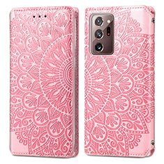 Leather Case Stands Fashionable Pattern Flip Cover Holder S01D for Samsung Galaxy Note 20 Ultra 5G Rose Gold