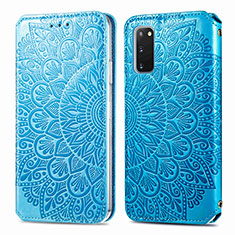 Leather Case Stands Fashionable Pattern Flip Cover Holder S01D for Samsung Galaxy S20 5G Blue
