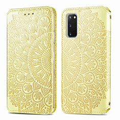 Leather Case Stands Fashionable Pattern Flip Cover Holder S01D for Samsung Galaxy S20 5G Gold