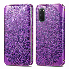 Leather Case Stands Fashionable Pattern Flip Cover Holder S01D for Samsung Galaxy S20 5G Purple