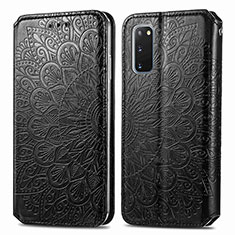 Leather Case Stands Fashionable Pattern Flip Cover Holder S01D for Samsung Galaxy S20 Black
