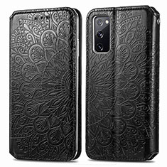 Leather Case Stands Fashionable Pattern Flip Cover Holder S01D for Samsung Galaxy S20 FE (2022) 5G Black