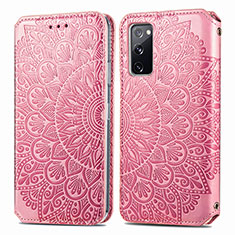 Leather Case Stands Fashionable Pattern Flip Cover Holder S01D for Samsung Galaxy S20 FE 4G Rose Gold