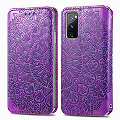 Leather Case Stands Fashionable Pattern Flip Cover Holder S01D for Samsung Galaxy S20 FE 5G Purple