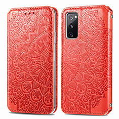 Leather Case Stands Fashionable Pattern Flip Cover Holder S01D for Samsung Galaxy S20 FE 5G Red