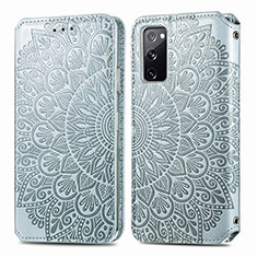 Leather Case Stands Fashionable Pattern Flip Cover Holder S01D for Samsung Galaxy S20 FE 5G Silver