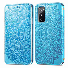 Leather Case Stands Fashionable Pattern Flip Cover Holder S01D for Samsung Galaxy S20 Lite 5G Blue