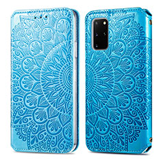 Leather Case Stands Fashionable Pattern Flip Cover Holder S01D for Samsung Galaxy S20 Plus 5G Blue