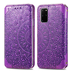 Leather Case Stands Fashionable Pattern Flip Cover Holder S01D for Samsung Galaxy S20 Plus 5G Purple