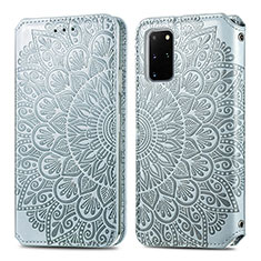 Leather Case Stands Fashionable Pattern Flip Cover Holder S01D for Samsung Galaxy S20 Plus 5G Silver