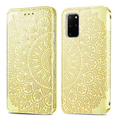 Leather Case Stands Fashionable Pattern Flip Cover Holder S01D for Samsung Galaxy S20 Plus Gold