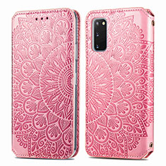 Leather Case Stands Fashionable Pattern Flip Cover Holder S01D for Samsung Galaxy S20 Rose Gold