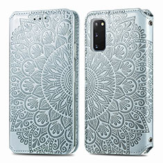 Leather Case Stands Fashionable Pattern Flip Cover Holder S01D for Samsung Galaxy S20 Silver