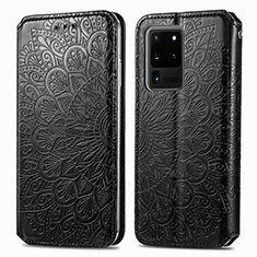 Leather Case Stands Fashionable Pattern Flip Cover Holder S01D for Samsung Galaxy S20 Ultra Black