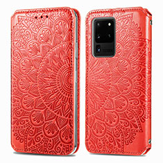 Leather Case Stands Fashionable Pattern Flip Cover Holder S01D for Samsung Galaxy S20 Ultra Red