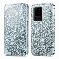 Leather Case Stands Fashionable Pattern Flip Cover Holder S01D for Samsung Galaxy S20 Ultra Silver