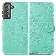 Leather Case Stands Fashionable Pattern Flip Cover Holder S01D for Samsung Galaxy S21 FE 5G Green