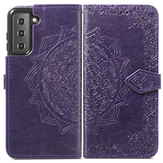 Leather Case Stands Fashionable Pattern Flip Cover Holder S01D for Samsung Galaxy S23 5G Purple