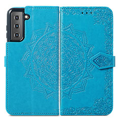 Leather Case Stands Fashionable Pattern Flip Cover Holder S01D for Samsung Galaxy S24 5G Blue