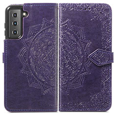 Leather Case Stands Fashionable Pattern Flip Cover Holder S01D for Samsung Galaxy S24 5G Purple