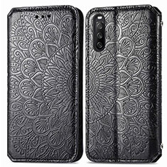 Leather Case Stands Fashionable Pattern Flip Cover Holder S01D for Sony Xperia 10 III Black
