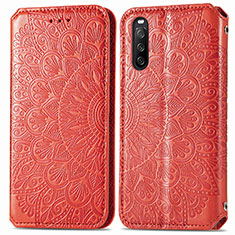 Leather Case Stands Fashionable Pattern Flip Cover Holder S01D for Sony Xperia 10 III Red