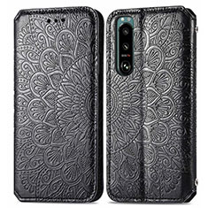 Leather Case Stands Fashionable Pattern Flip Cover Holder S01D for Sony Xperia 5 III Black