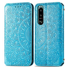 Leather Case Stands Fashionable Pattern Flip Cover Holder S01D for Sony Xperia 5 III Blue