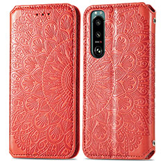 Leather Case Stands Fashionable Pattern Flip Cover Holder S01D for Sony Xperia 5 III Red