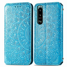 Leather Case Stands Fashionable Pattern Flip Cover Holder S01D for Sony Xperia 5 IV Blue