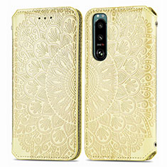 Leather Case Stands Fashionable Pattern Flip Cover Holder S01D for Sony Xperia 5 IV Gold