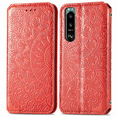 Leather Case Stands Fashionable Pattern Flip Cover Holder S01D for Sony Xperia 5 IV Red