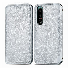 Leather Case Stands Fashionable Pattern Flip Cover Holder S01D for Sony Xperia 5 IV Silver