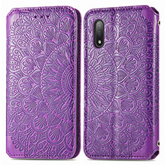 Leather Case Stands Fashionable Pattern Flip Cover Holder S01D for Sony Xperia Ace II Purple