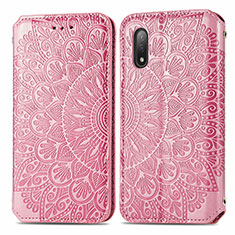 Leather Case Stands Fashionable Pattern Flip Cover Holder S01D for Sony Xperia Ace II Rose Gold