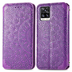 Leather Case Stands Fashionable Pattern Flip Cover Holder S01D for Vivo V20 (2021) Purple