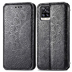 Leather Case Stands Fashionable Pattern Flip Cover Holder S01D for Vivo V20 Black