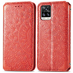 Leather Case Stands Fashionable Pattern Flip Cover Holder S01D for Vivo V20 Red