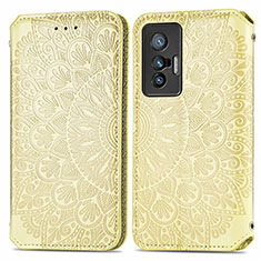 Leather Case Stands Fashionable Pattern Flip Cover Holder S01D for Vivo X70 5G Gold