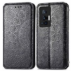 Leather Case Stands Fashionable Pattern Flip Cover Holder S01D for Vivo X70 Pro 5G Black