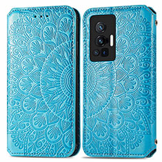 Leather Case Stands Fashionable Pattern Flip Cover Holder S01D for Vivo X70 Pro 5G Blue