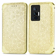Leather Case Stands Fashionable Pattern Flip Cover Holder S01D for Vivo X70 Pro 5G Gold