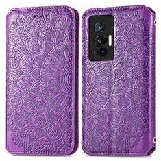 Leather Case Stands Fashionable Pattern Flip Cover Holder S01D for Vivo X70 Pro 5G Purple