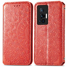 Leather Case Stands Fashionable Pattern Flip Cover Holder S01D for Vivo X70 Pro 5G Red