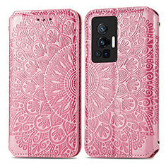 Leather Case Stands Fashionable Pattern Flip Cover Holder S01D for Vivo X70 Pro 5G Rose Gold