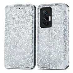 Leather Case Stands Fashionable Pattern Flip Cover Holder S01D for Vivo X70 Pro 5G Silver
