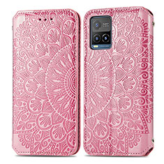 Leather Case Stands Fashionable Pattern Flip Cover Holder S01D for Vivo Y21 Rose Gold