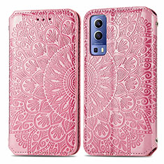 Leather Case Stands Fashionable Pattern Flip Cover Holder S01D for Vivo Y75s 5G Rose Gold